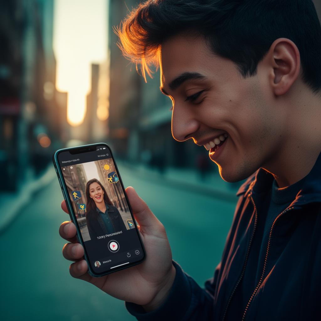 A customer smiling at a personalized 1:1 video on their phone